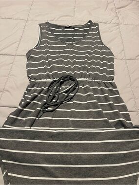 Maternity Striped Gray & White Sleeveless Knit Dress